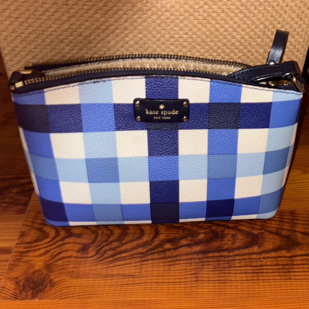 Kate Spade Blue Gingham Cosmetic Bag
